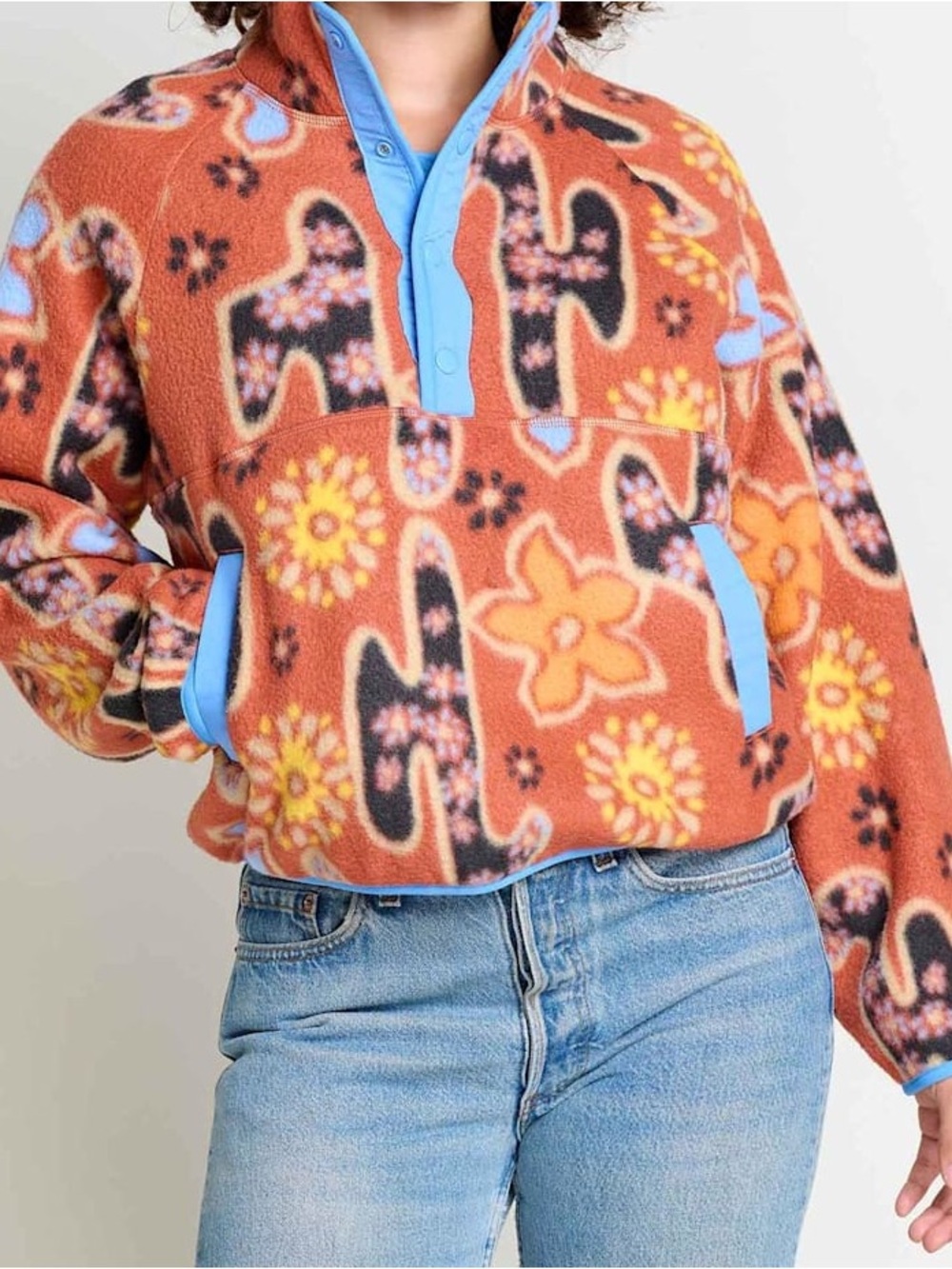 Toad&Co XS Campo Fleece Pullover in Cinnamon Folk Art Print